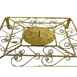 Portacandela centrotavola forma quadrata brillantinato oro con perle