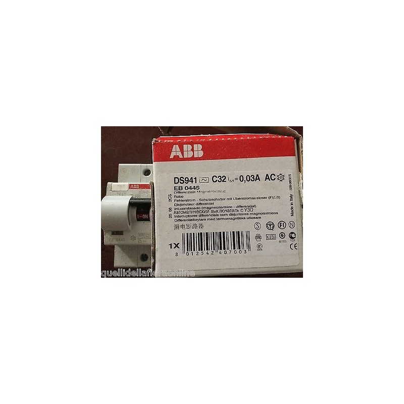 INTERRUTTORE DIFFERENZIALE MAGNETOTERMICO ABB 32A 30mA 1P+N DS941 AC 0,03 NUOVO